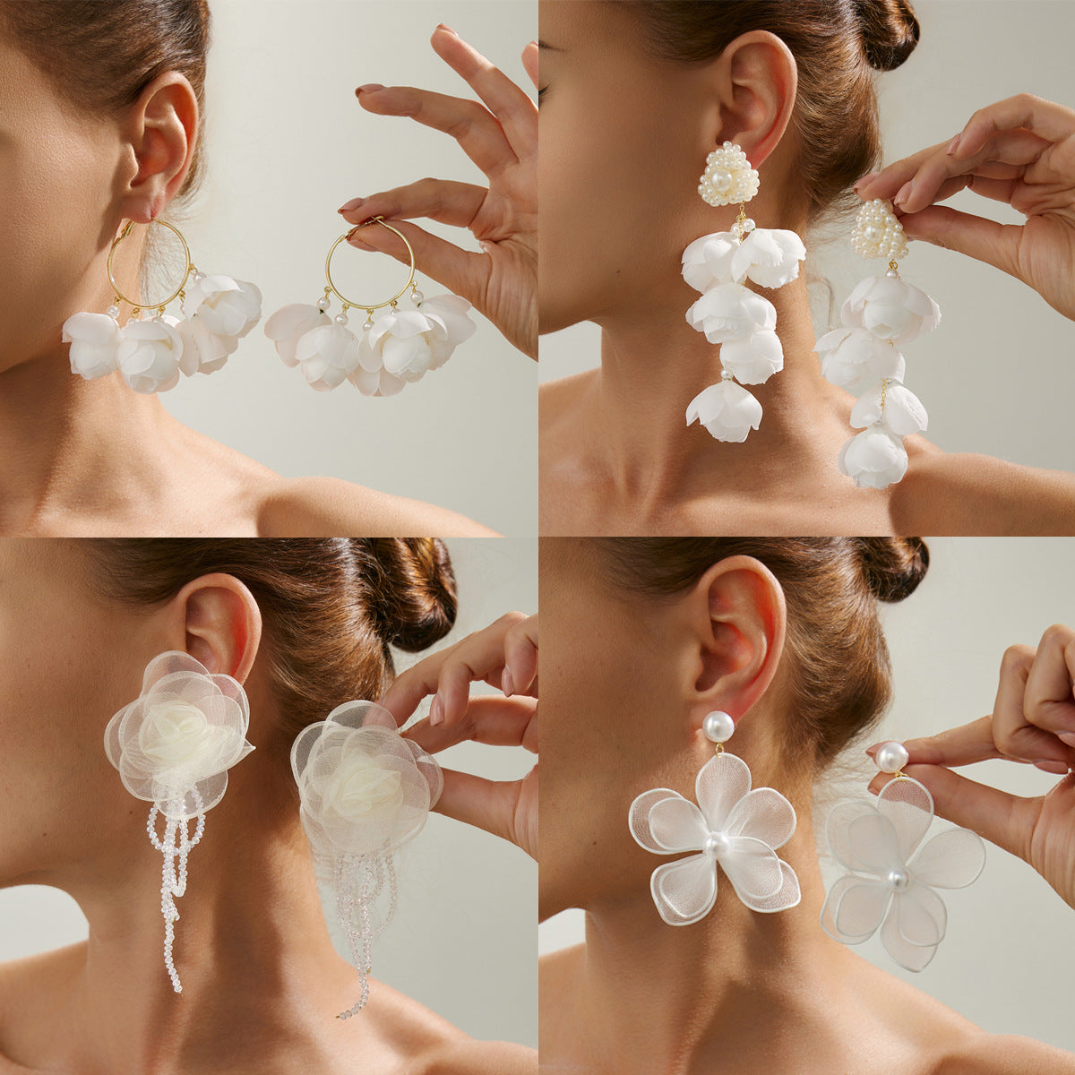 Sweet Floral Pearl Crystal Drop Earrings Steel Post