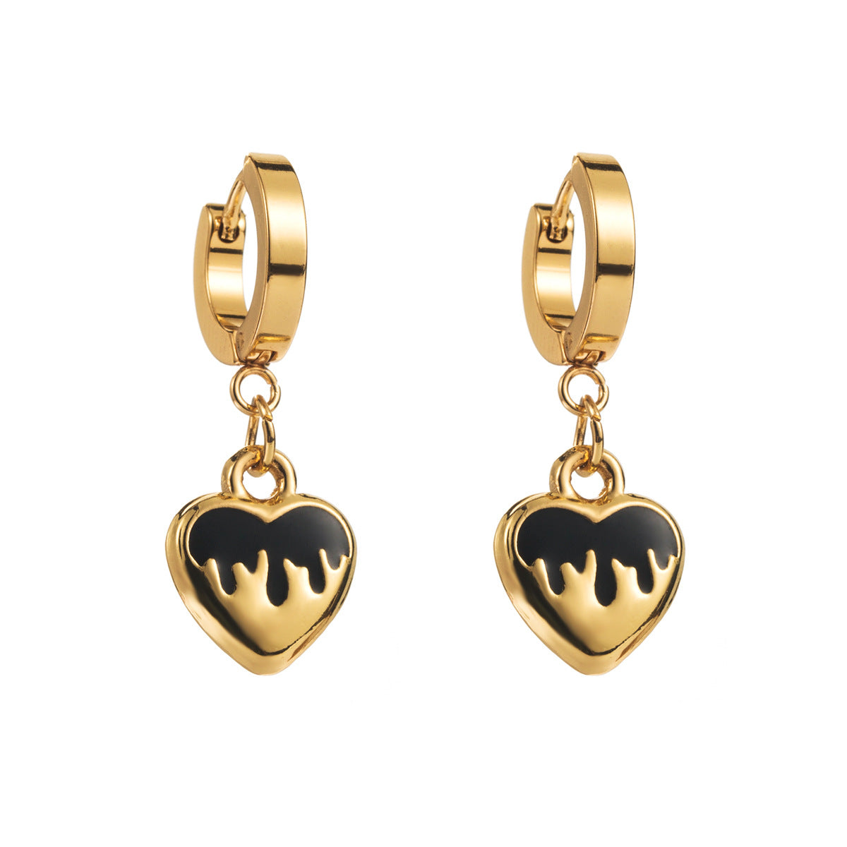 Orecchini a cerchio in acciaio inossidabile a forma di cuore, stile lusso leggero, da donna, con finitura placcata