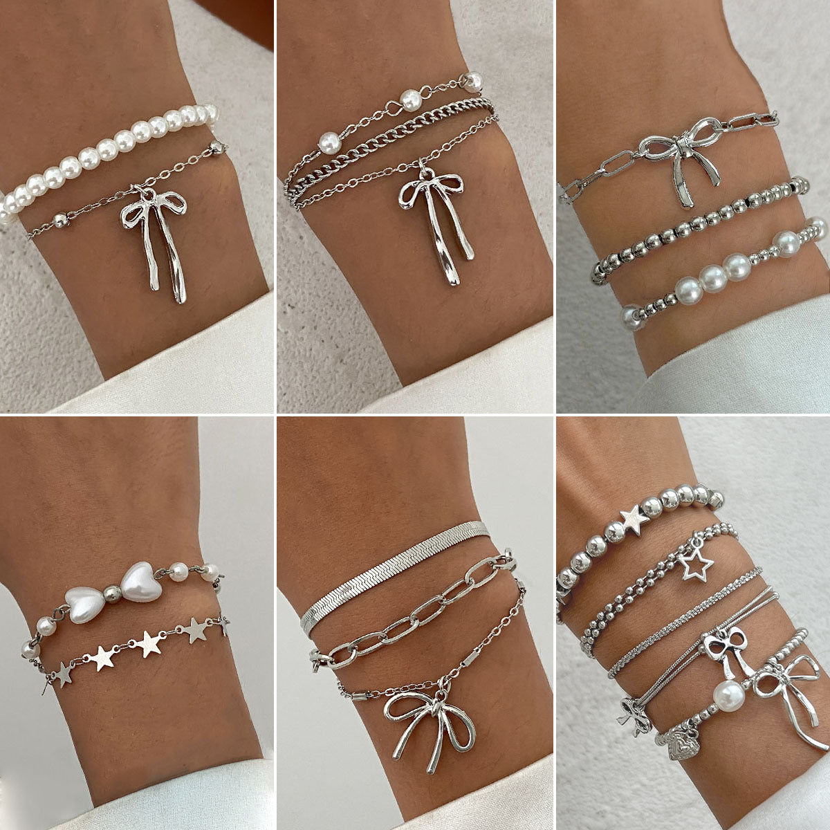 Minimalist Bow Knot and Star-Shaped Pendant Bracelet for Women with Plated Metal and Imitation Pearl Accents