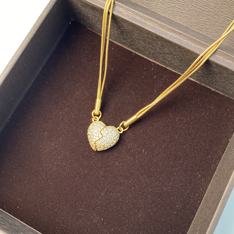 Collana magnetica da donna a forma di cuore irregolare in acciaio al titanio, stile vintage francese, con finitura placcata