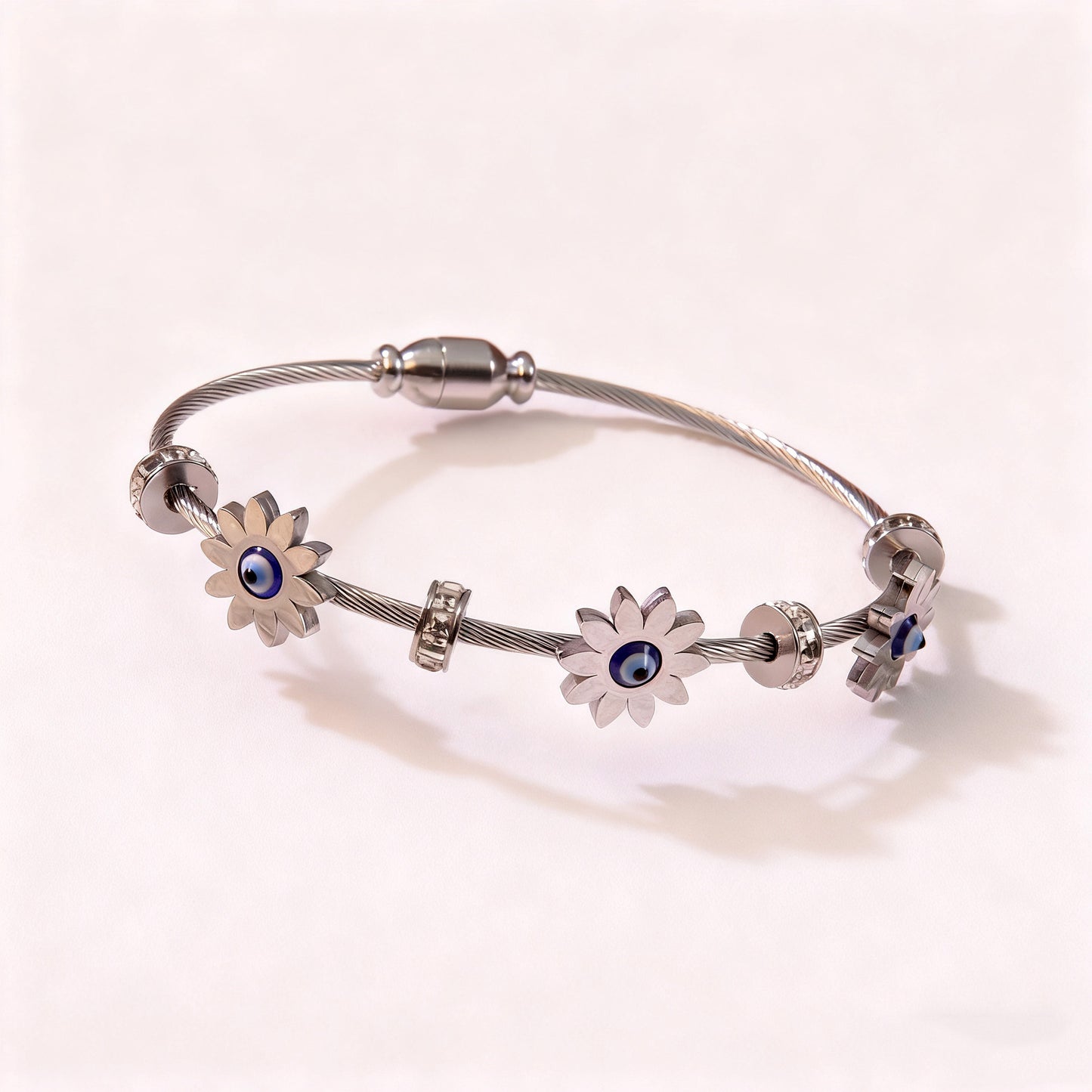 Casual Round Geometric Plated Stainless Steel Bracelet with Evil Eye and Sunflower Design