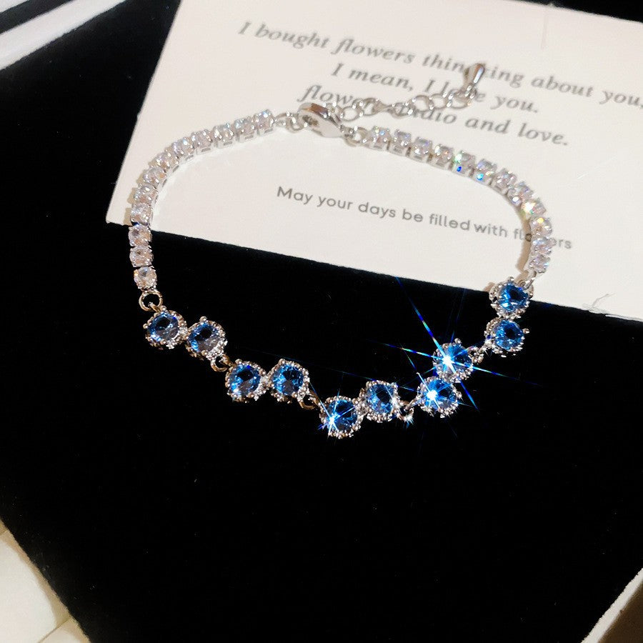 Sweet Minimalist Geometric Floral Brass Bracelet with Cubic Zirconia Inlay for Women