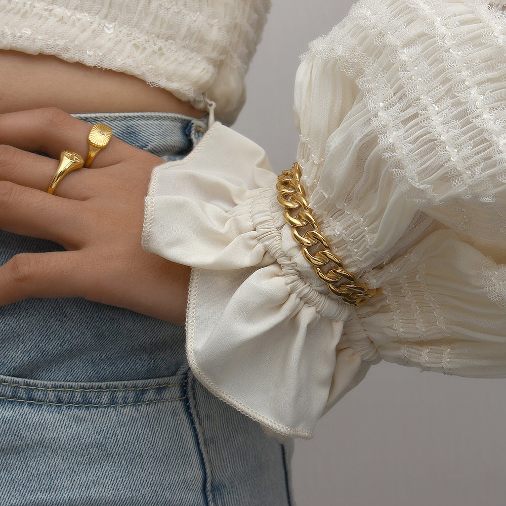 Minimalist Geometric Braided Cuban Link Bracelet for Women in Stainless Steel with Enamel Finish