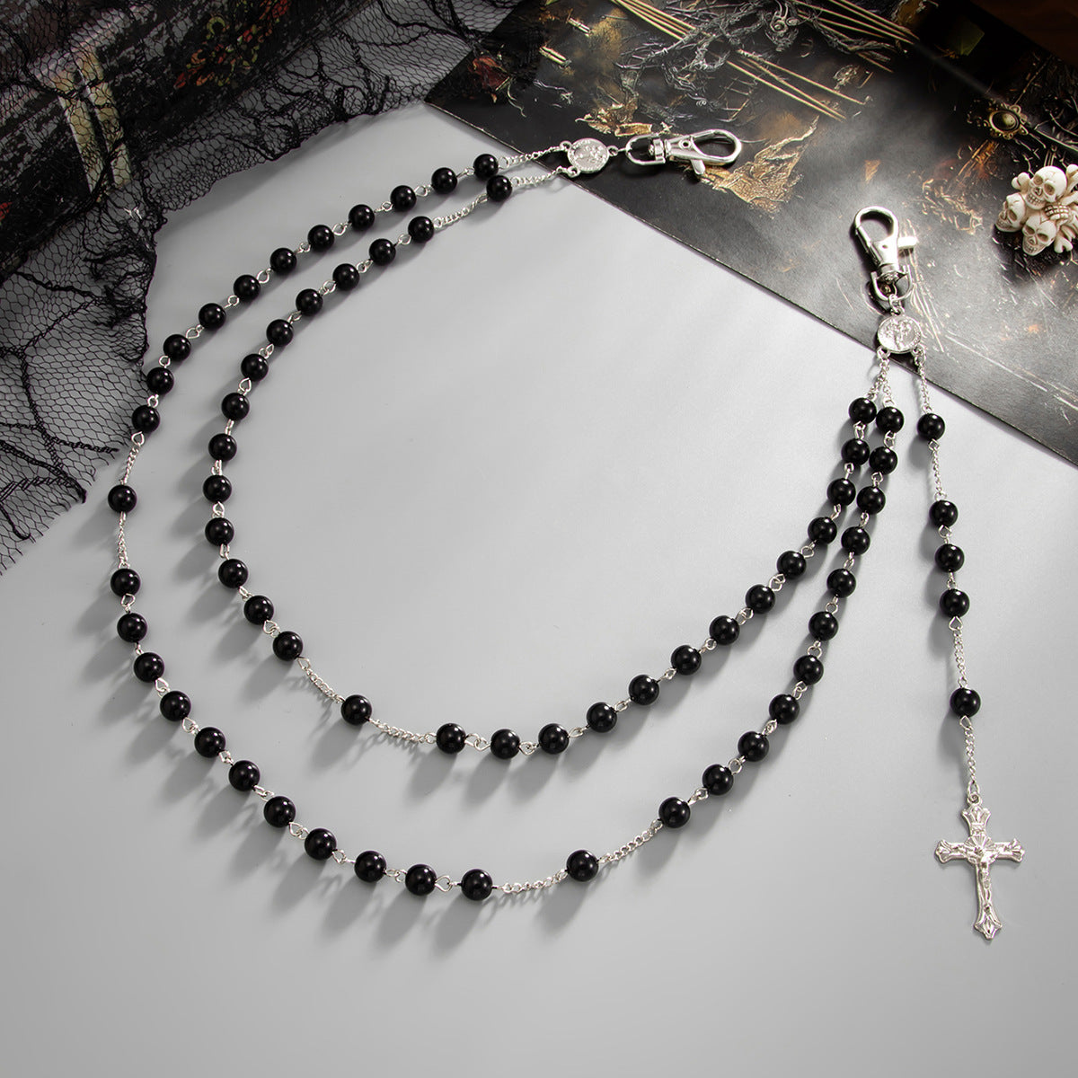 Hip-hop Cross Pendant Zinc Alloy Baking Varnish Imitation Pearl Chain Belt