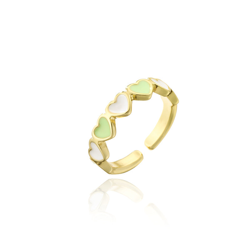 Minimalist Sweet 18K Gold Plated Drip Oil Heart Ring for Women Adjustable