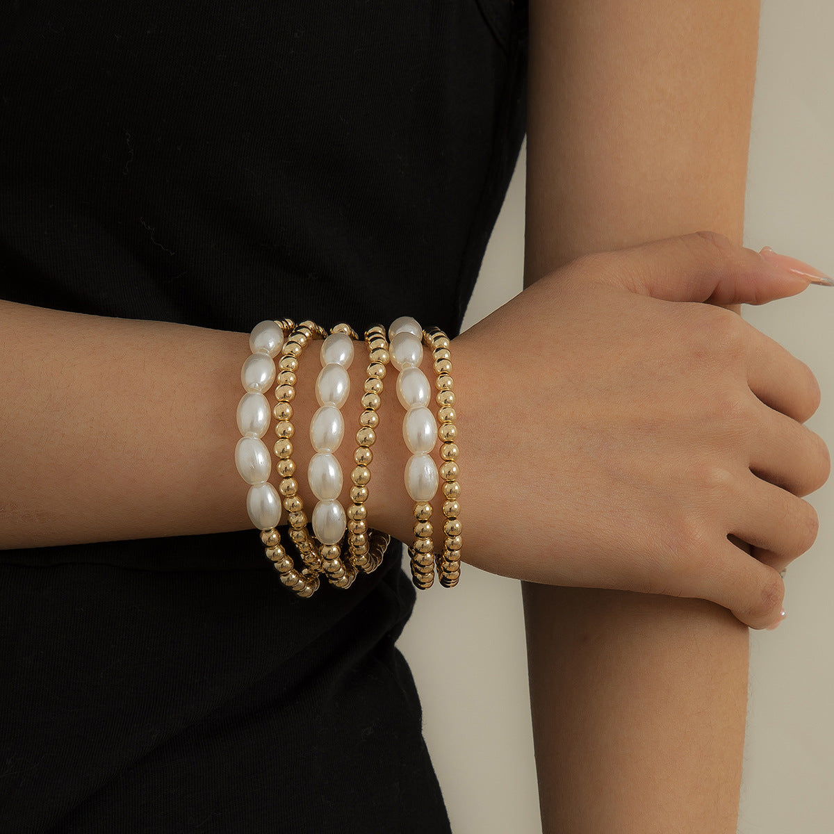 Minimalist Geometric Round Pearl Bracelet Set for Women