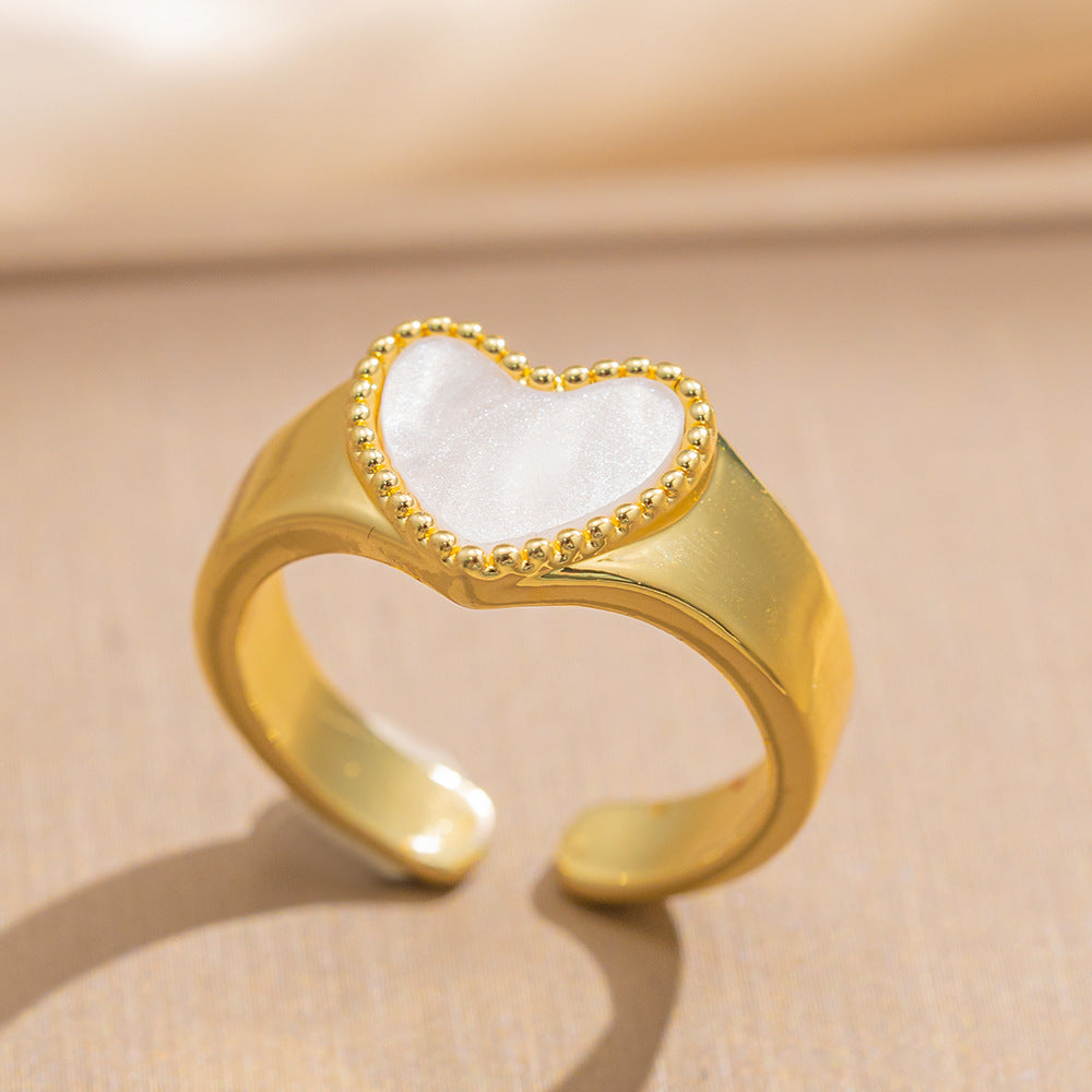 Luxury Minimalist Adjustable Open Ring for Women with Gold-Plated Copper Band and Zircon Stone Accent in Heart and Floral Shape