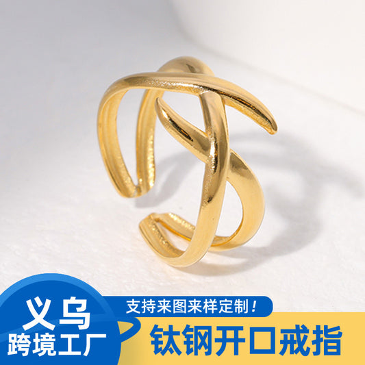 Minimalist Geometric Plated Stainless Steel Open Ring for Women