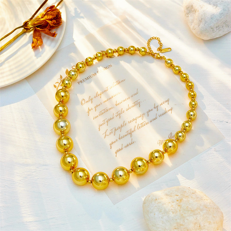 Collana con perline in acciaio al titanio minimalista geometrica alla moda allungabile alla clavicola con finitura galvanica