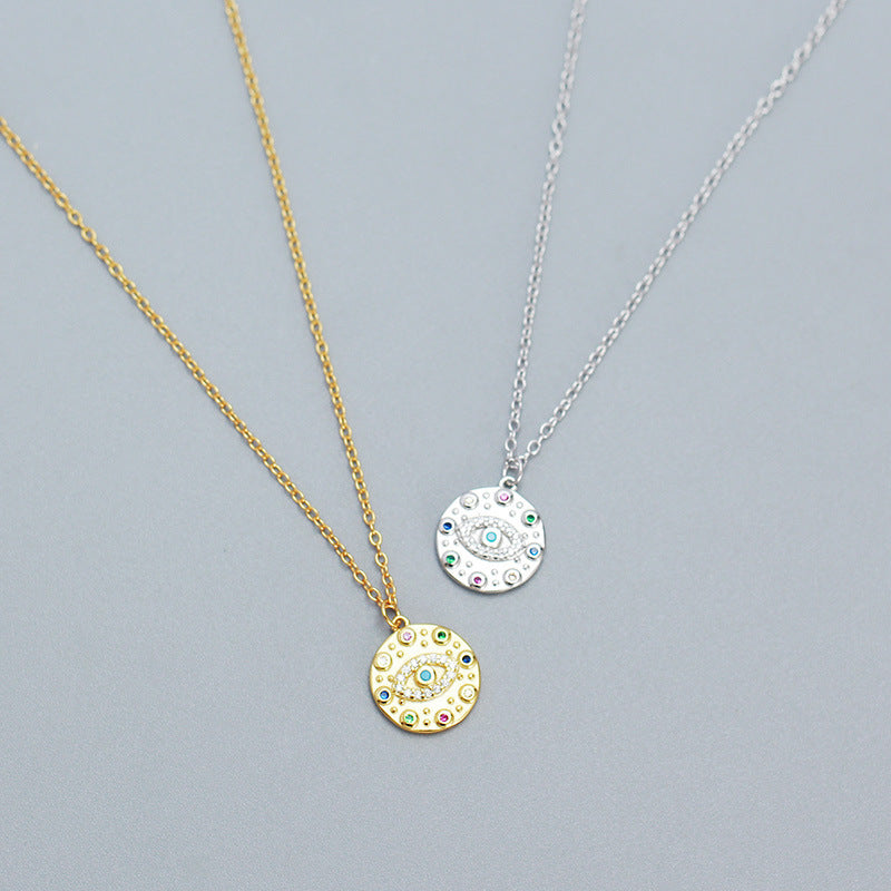 Sweet and Edgy Evil Eye Pendant Necklace for Women in Sterling Silver with Rhinestone Inlay on O-Chain