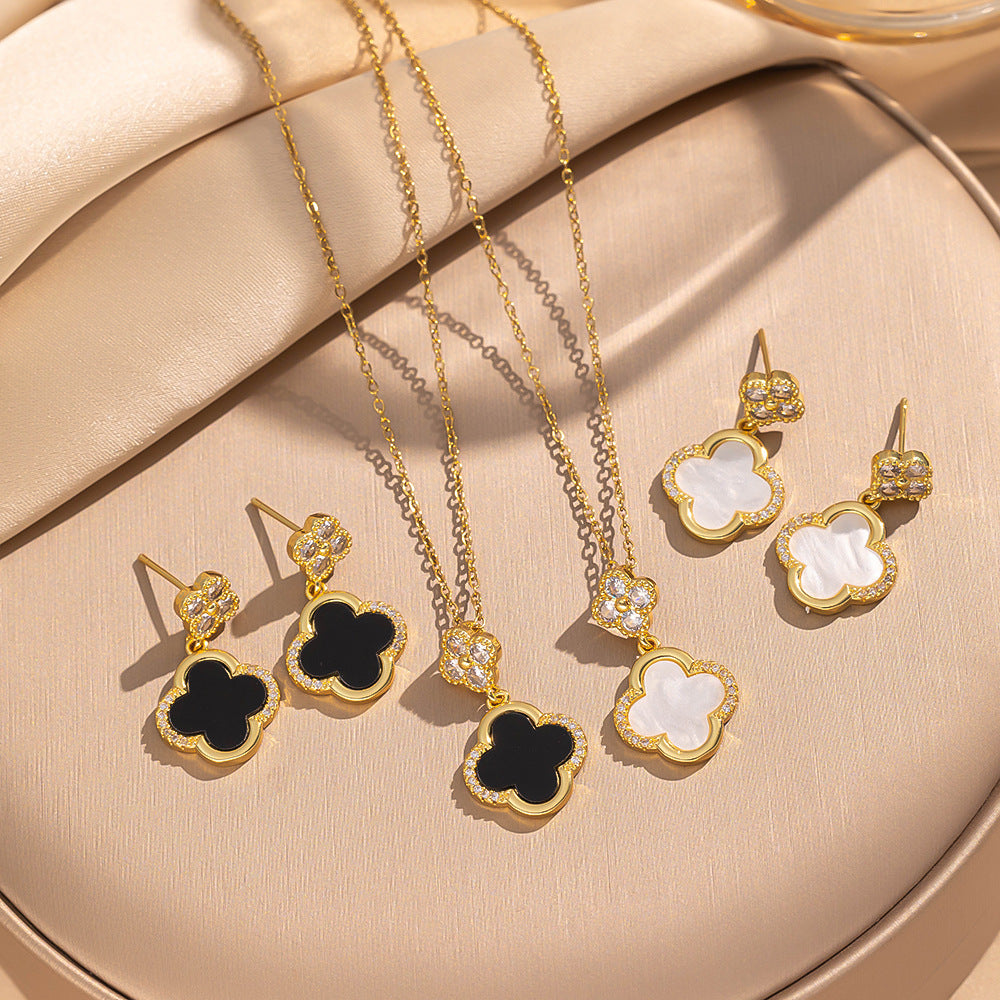 Set di collane da donna minimaliste geometriche in acciaio al titanio con catena a serpente e zirconi micro-pavé