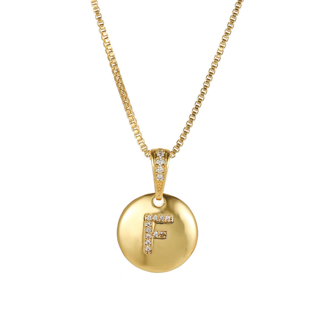 Vintage Sweet Geometric Letter Brass Inlay Cubic Zirconia Necklace Box Chain for Women