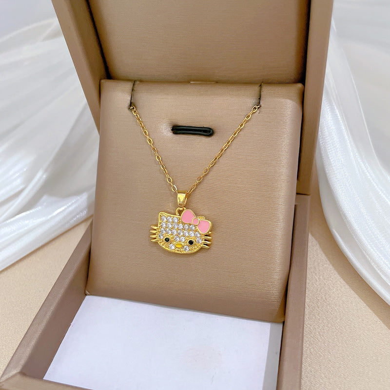 Collana con Pendente a Farfalla Lusso Dolce Acciaio al Titanio Catena Geometrica Strass Girocollo per Donna e Uomo