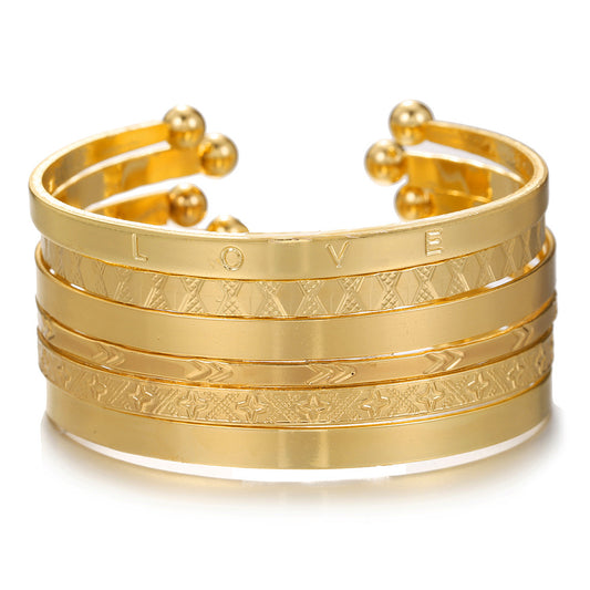 Bohemian LOVE Letter Geometric Plated Iron Cuff Bracelet Set