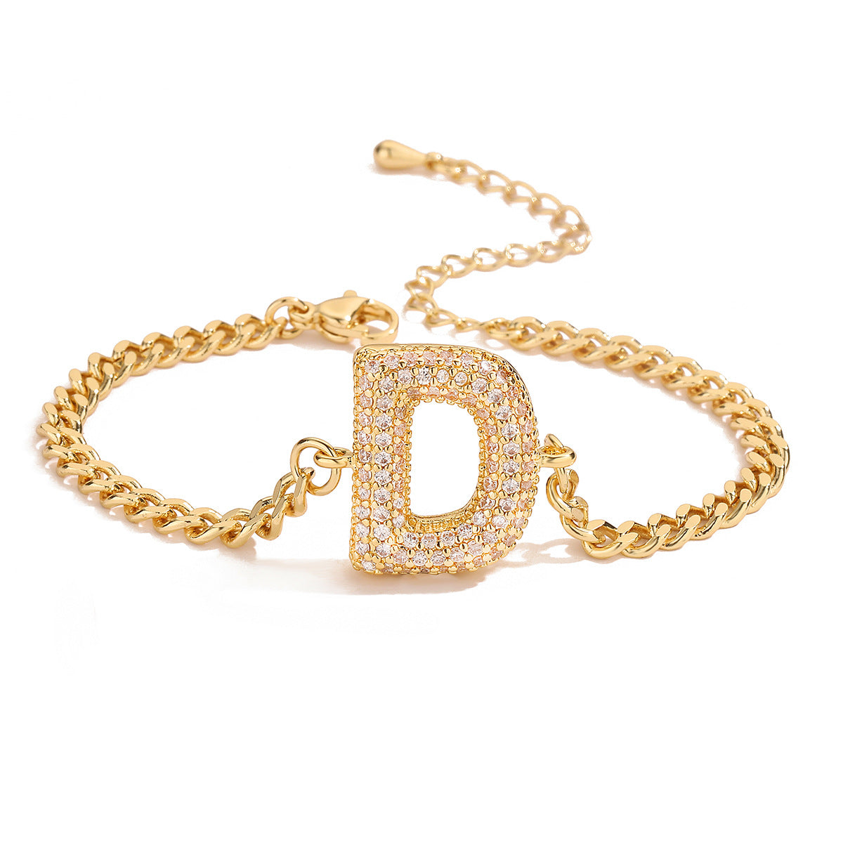 Minimalist Hip-hop 18K Gold Plated Letter Cubic Zirconia Bracelet for Women