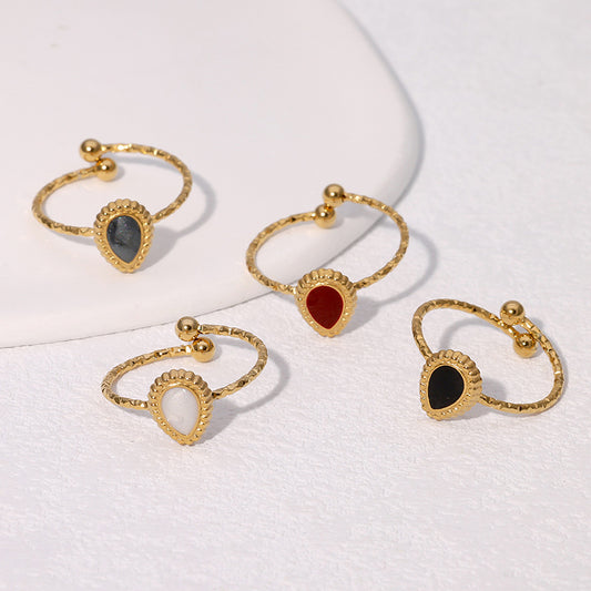 Anillo abierto de acero inoxidable chapado en oro con forma de lágrima, elegante y de estilo vintage, para mujer, con una estética retro francesa de lujo