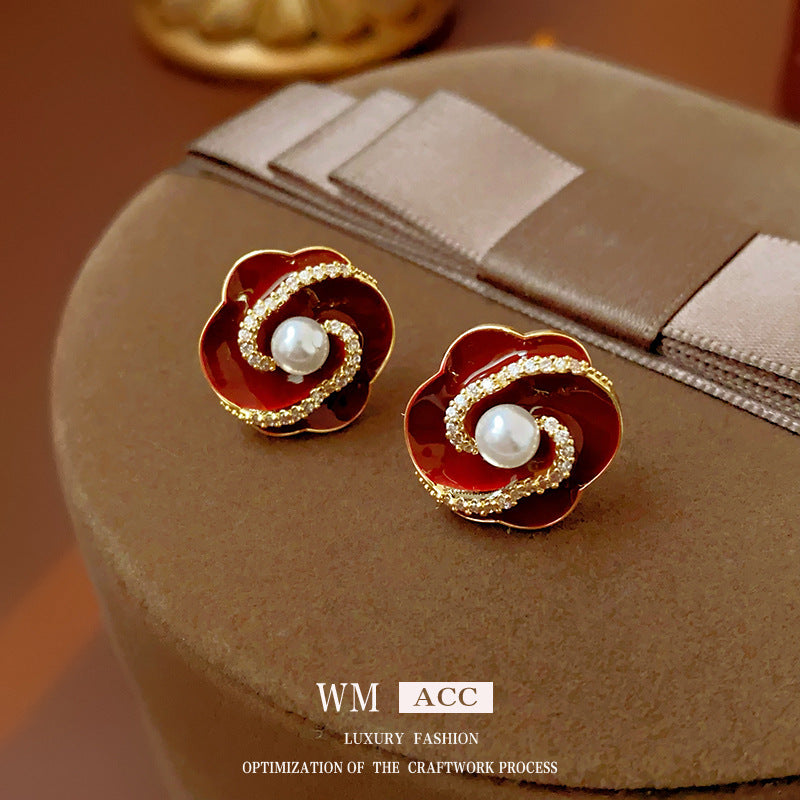 Elegant Geometric Earrings for Women with Enamel Finish in Copper and Stainless Steel Studs