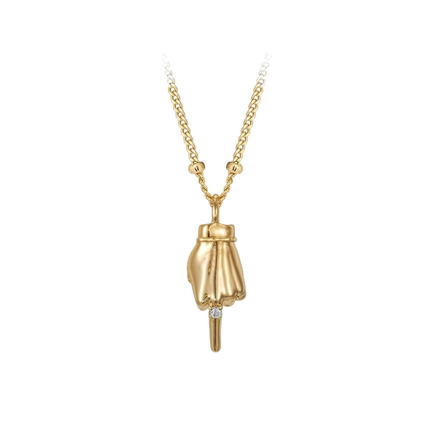 Punk 14K Gold Plated Brass Round Geometric Rhinestone Cuban Link Chain Necklace for Women
