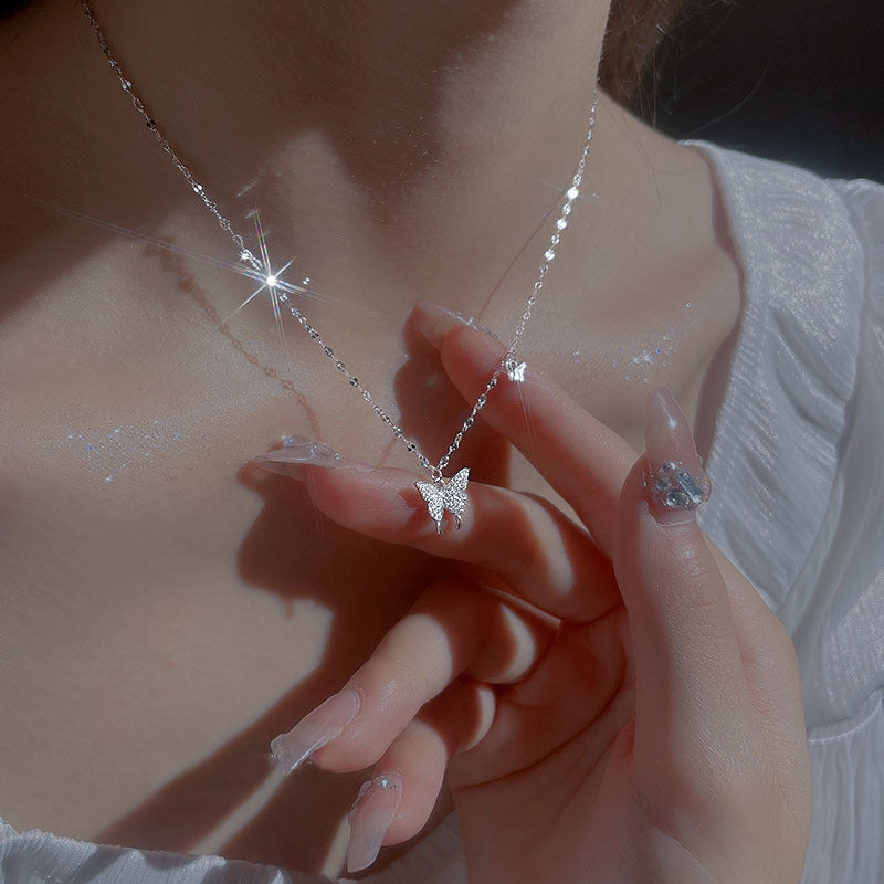 Original Design Butterfly Pendant Titanium Steel Clavicle Necklace for Women with Plated Finish