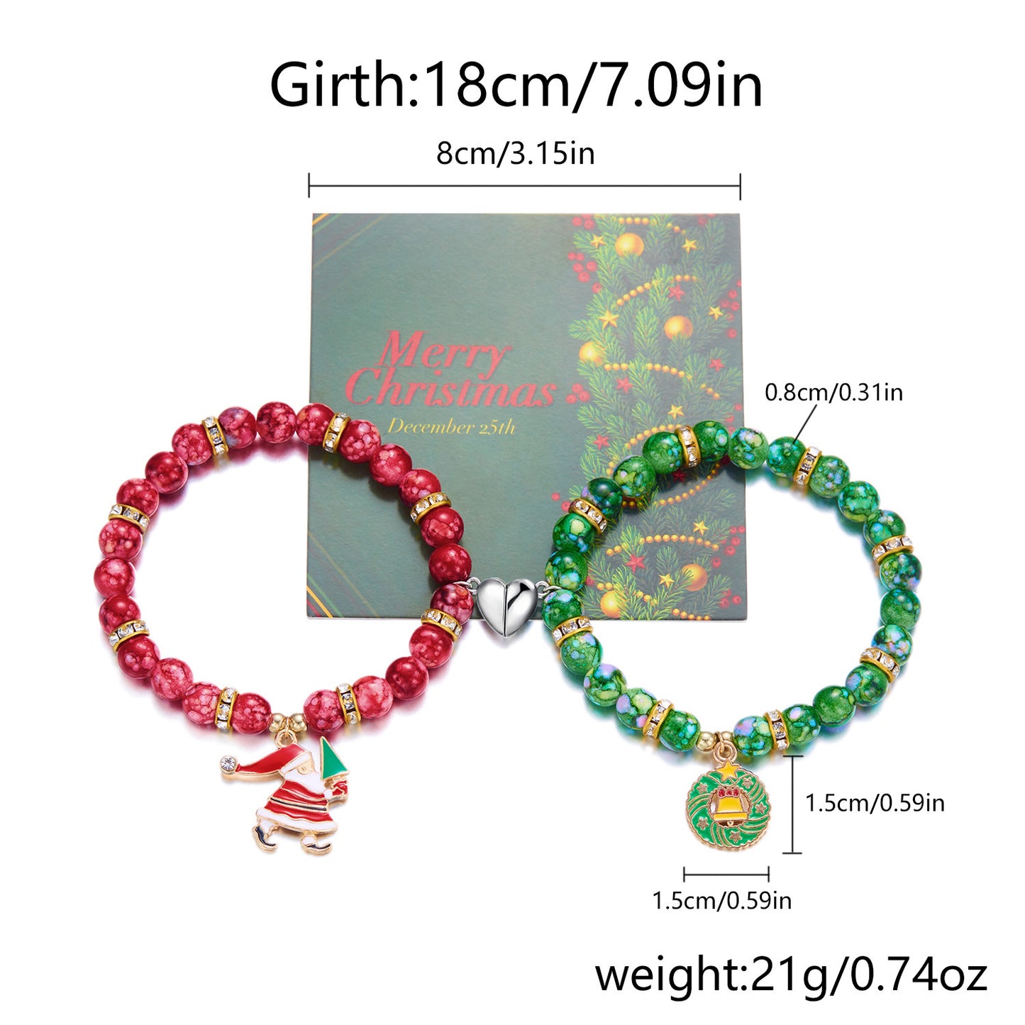 Pulsera magnética de resina con cuentas de Fashion-Commuter con diseño de Papá Noel y corona floral para mujer