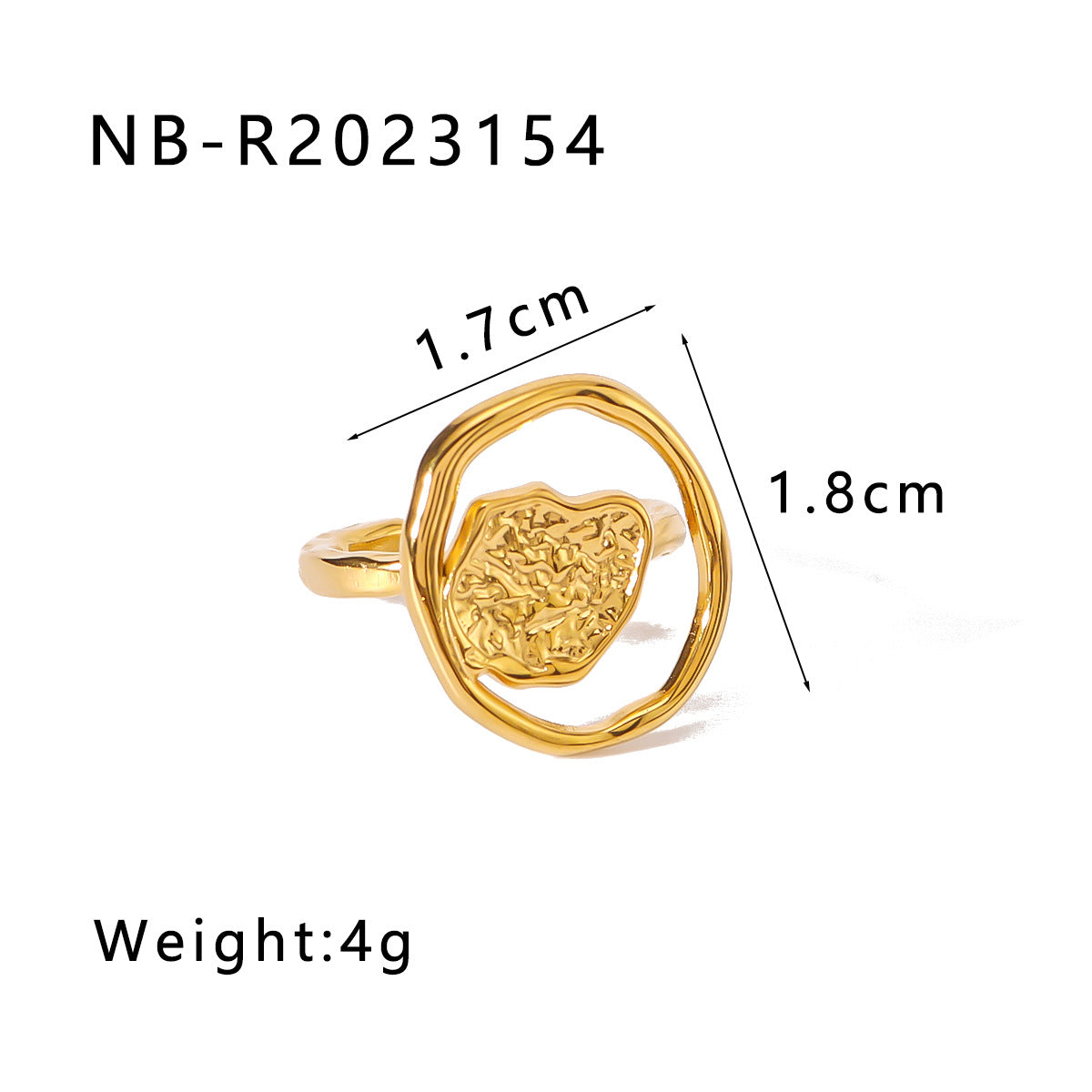 Anello irregolare a forma di cuore, geometrico, traforato, in acciaio inossidabile con finitura placcata sottovuoto in oro 18 carati per uomo e donna