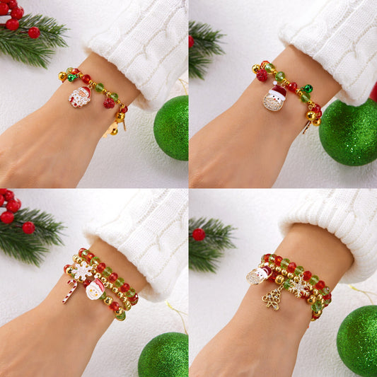 Set di bracciali a catena natalizi con ciondoli a forma di Babbo Natale, fiocco di neve e albero di Natale, bracciale artigianale in lega di zinco per regali di Natale unisex
