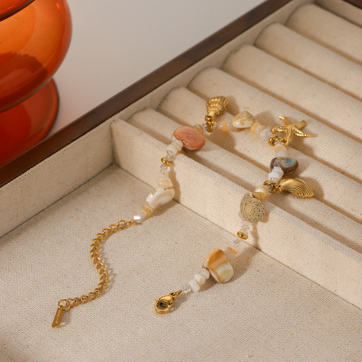 Minimalist Ocean-Inspired Stainless Steel and Shell Bracelet for Women with Geometric Design and Plated Finish