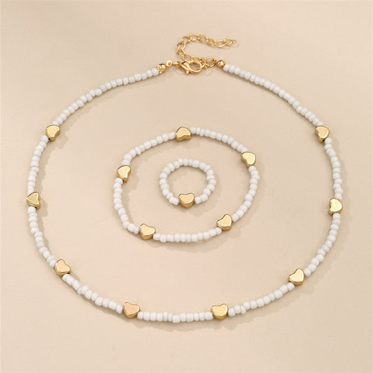 Collar con colgante de corazón de cuentas de cristal hecho a mano, estilo bohemio minimalista para niños
