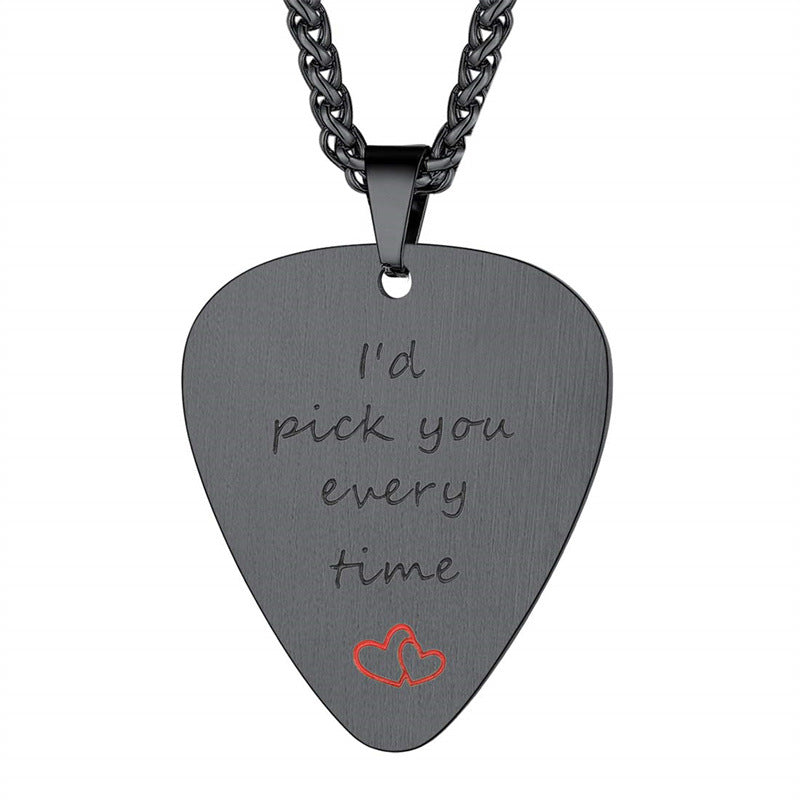 Natural Style Geometric Guitar Pendant Necklace for Unisex in Stainless Steel with Polished Titanium Steel Charm