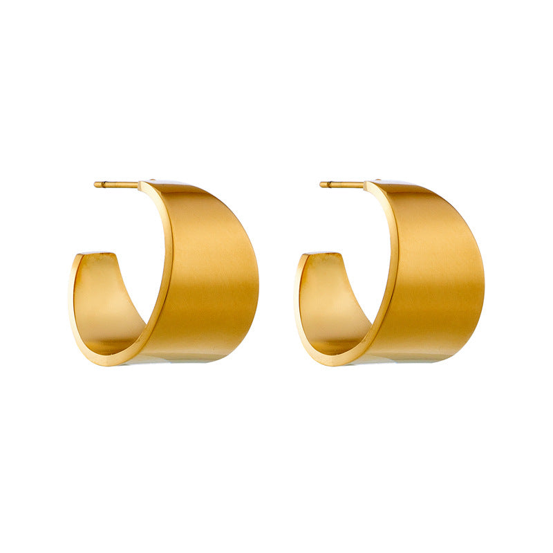 Minimalist Geometric C-Shaped Polished Titanium Steel Stud Earrings for Women with Plated Finish