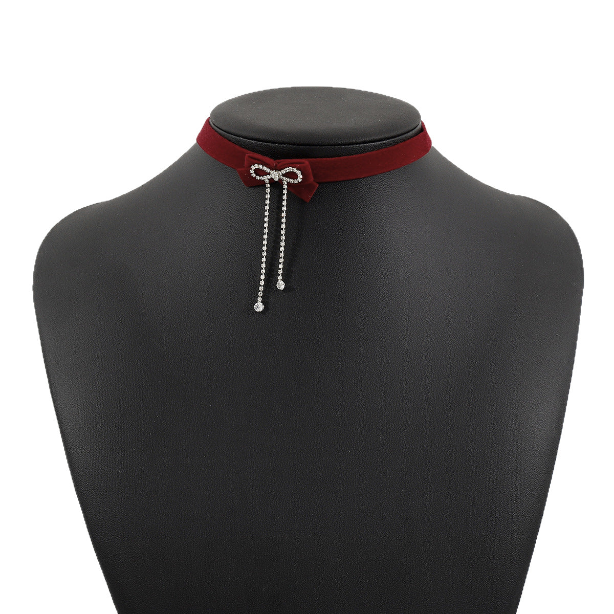 Gargantilla de terciopelo vintage para mujer con lazo, detalles de diamantes de imitación y cadena minimalista a la clavícula