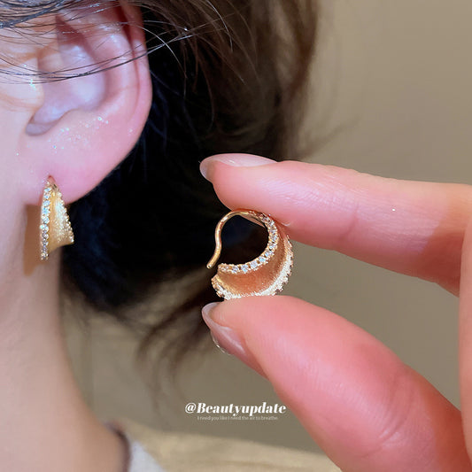 Pendientes de aro con diseño geométrico francés de cobre con incrustaciones de circonita para mujer, pendientes minimalistas a la moda