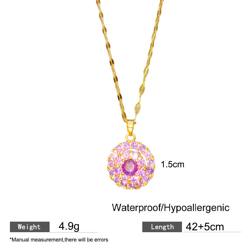 Sweet Sporty Colorful Rotating Cubic Zirconia Geometric Heart Fruit Pendant Titanium Steel Necklace