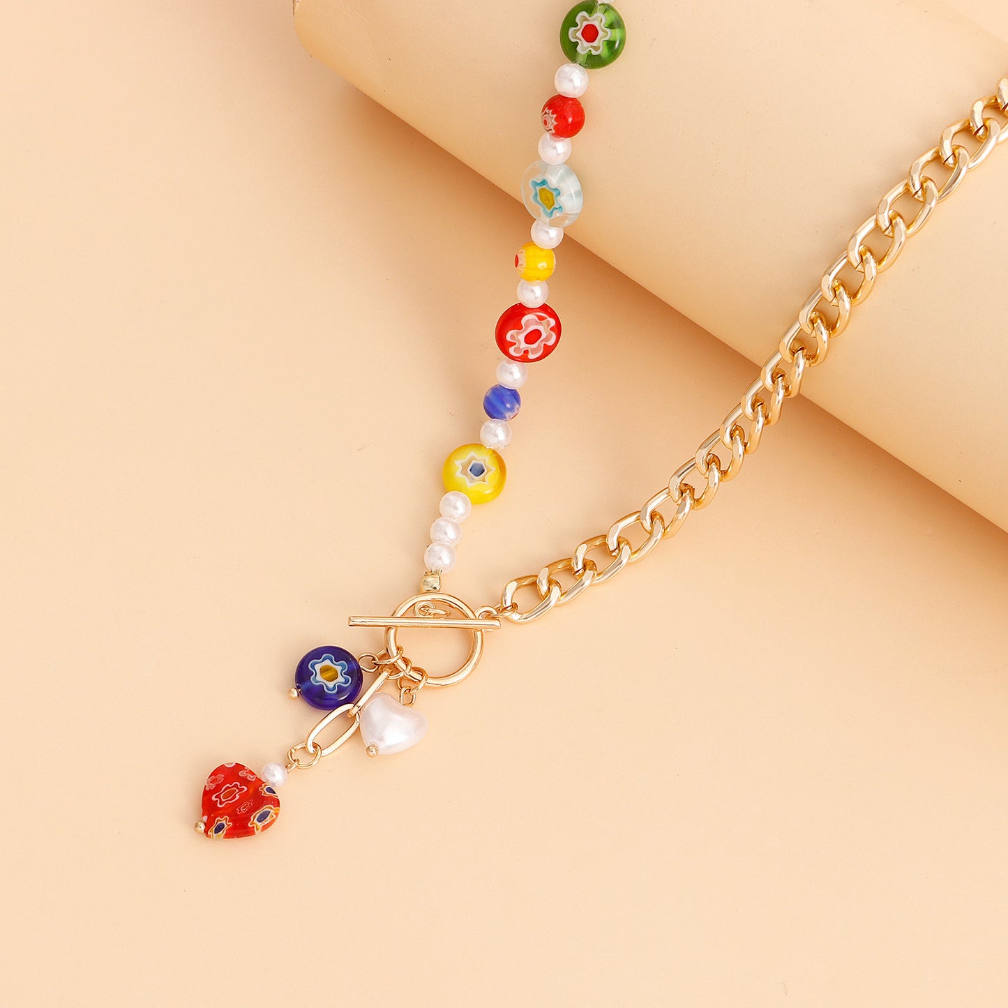 Bohemian Style Flower-Shaped Alloy Pendant Necklace for Women with Plated Finish and Clavicle Chain