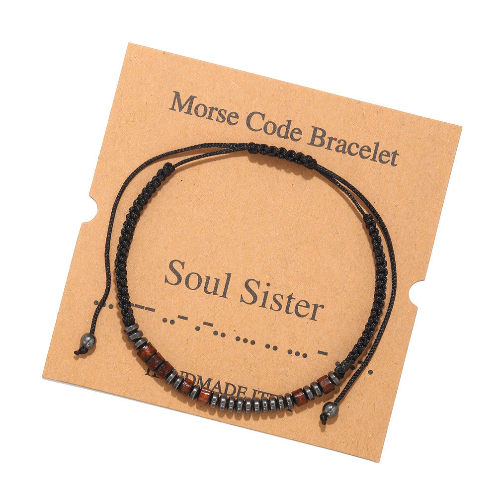 Morse Code Letter Number Wood Bracelet for Unisex