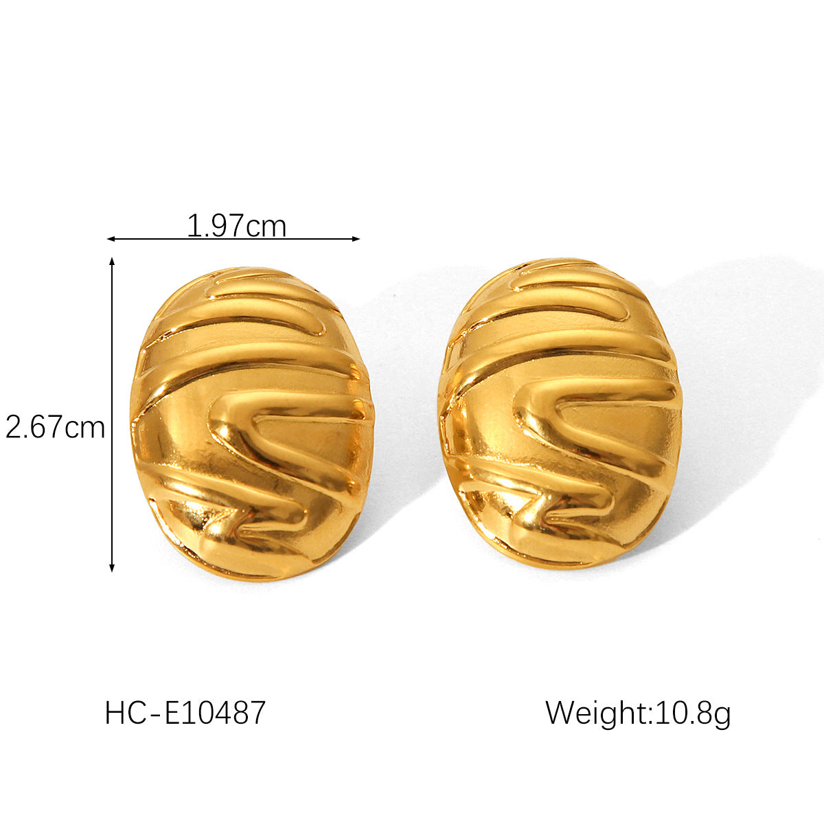 Minimalist Geometric Titanium Steel Stud Earrings for Women with Wavy Texture and Irregular Drop Shape