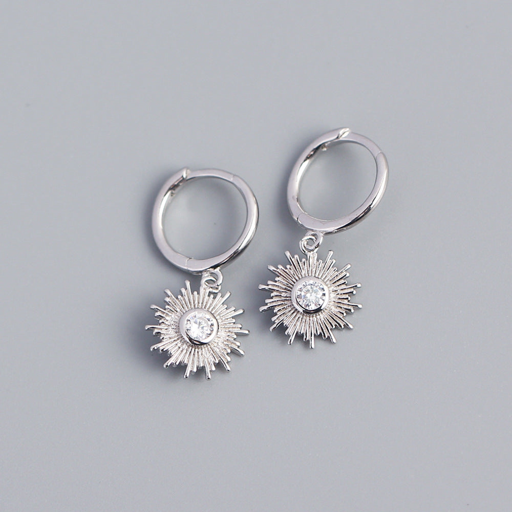 Bohemian 925 Sterling Silver Sun Hoop Earrings with Cubic Zirconia