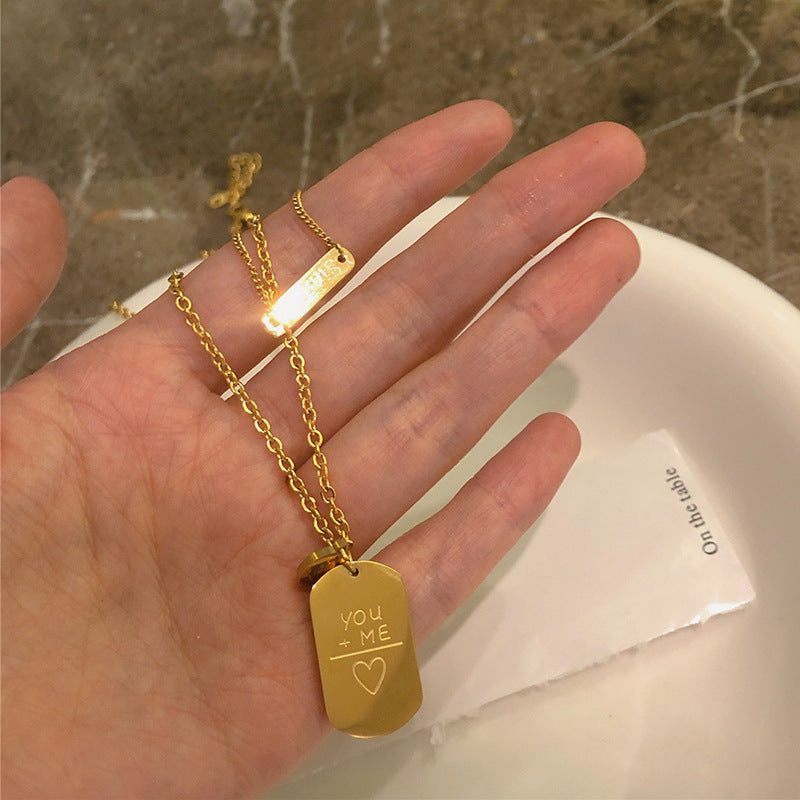 Minimalist Double-Layer Rectangular Cuban Chain Necklace with Smile Pendant for Women