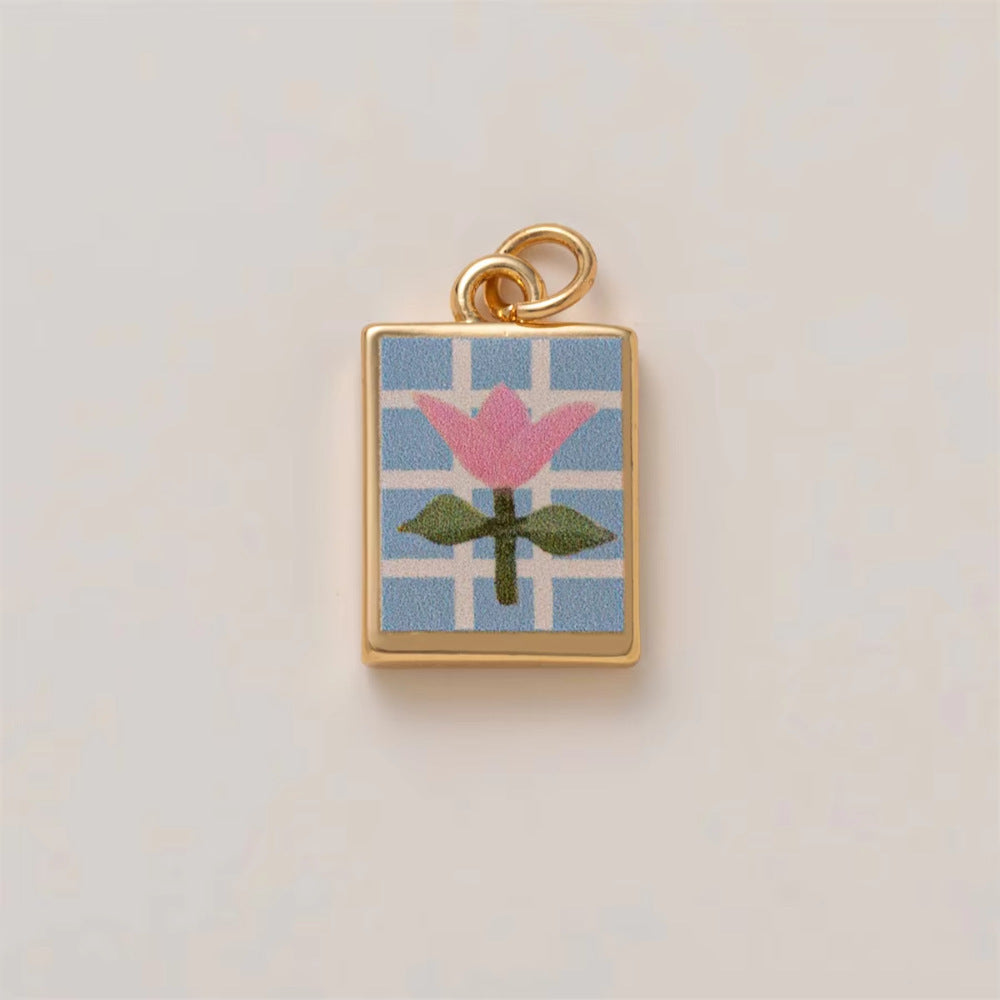 Minimalist Floral Pattern Brass PVD Plated DIY Charm Bar Pendant