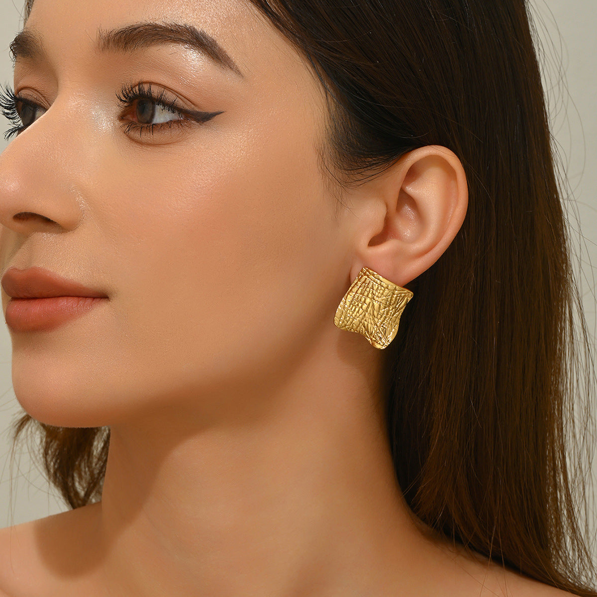 Geometric Irregular Crinkled Stainless Steel Earrings for Women