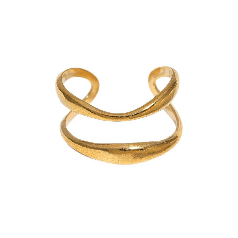 Minimalist Geometric Plated Stainless Steel Adjustable Ring for Women