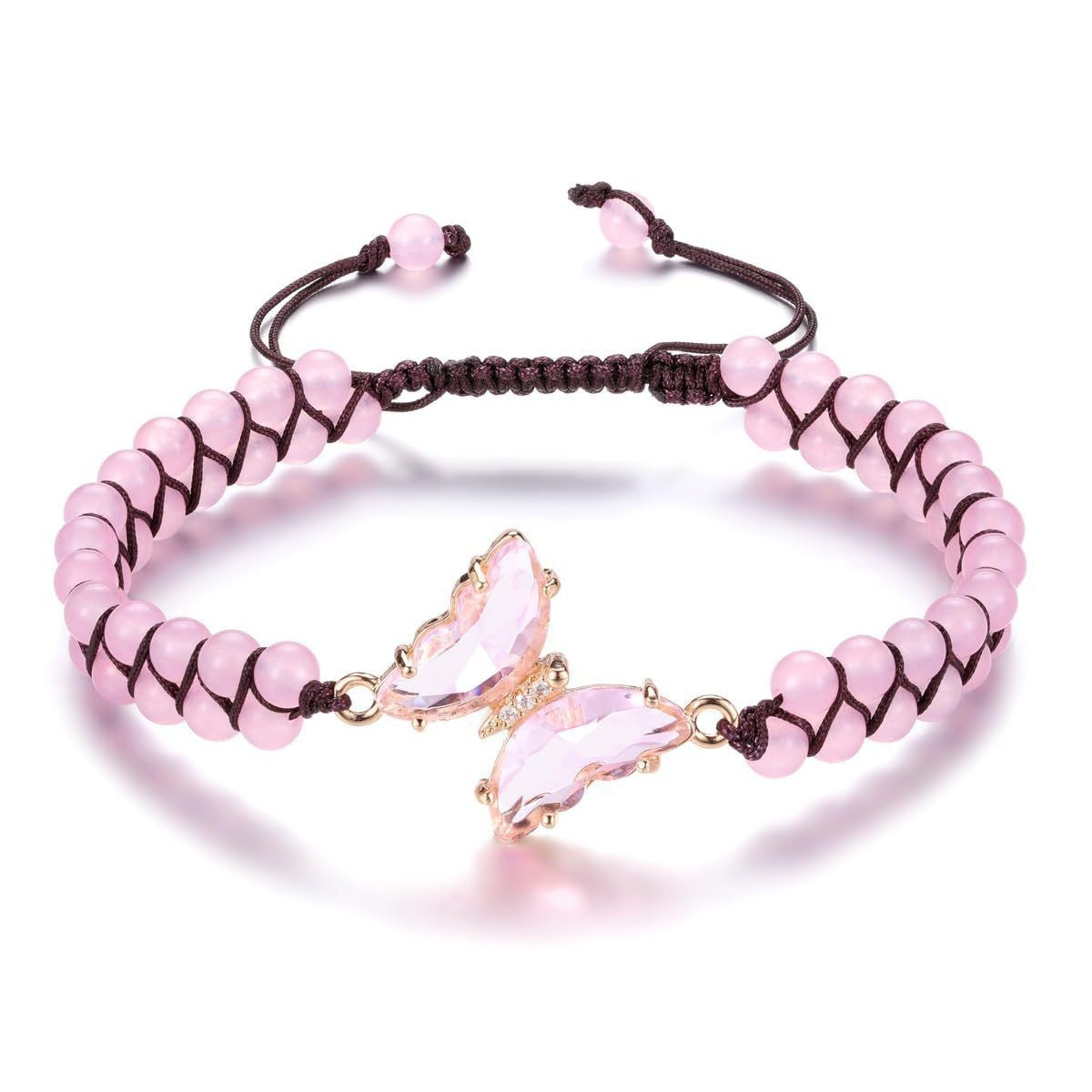 Casual Butterfly Crystal Amethyst Tiger Eye Agate Handmade Woven Bracelet Unisex Adjustable
