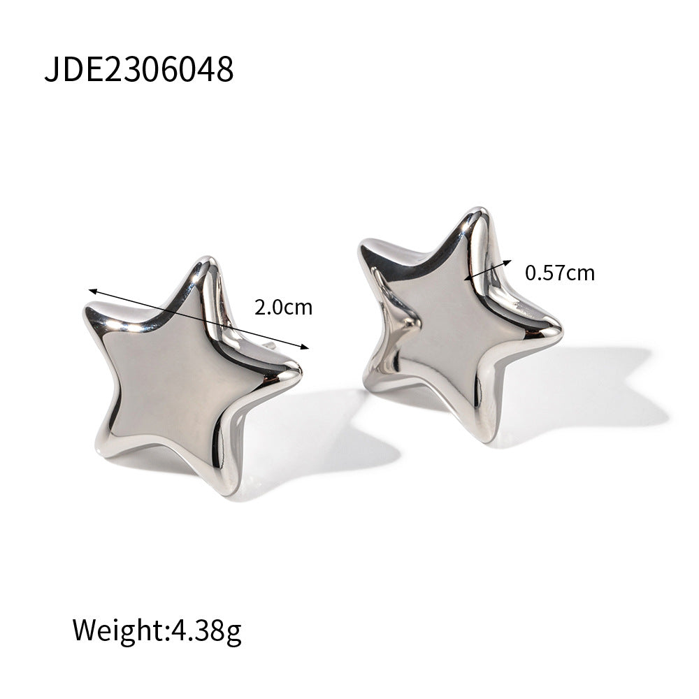 Orecchini minimalisti in acciaio inossidabile a forma di stella con placcatura in oro, design a cerchio sicuro per le donne