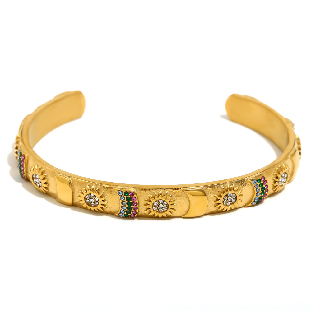 Elegant Geometric 18K Gold Plated Stainless Steel Ring Bracelet Earring Set for Women