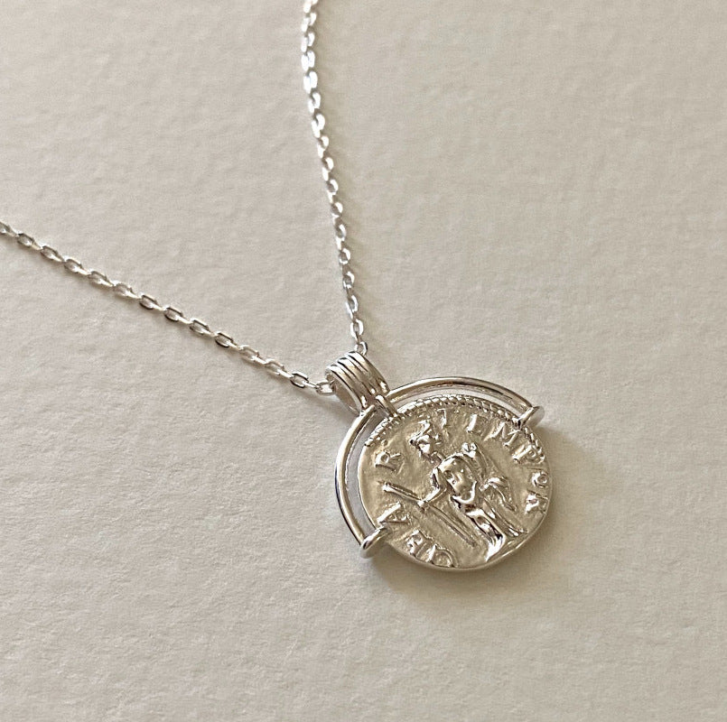 Elegant Minimalist Oval Pendant Necklace in 925 Sterling Silver with Character Design on Beaded Chain