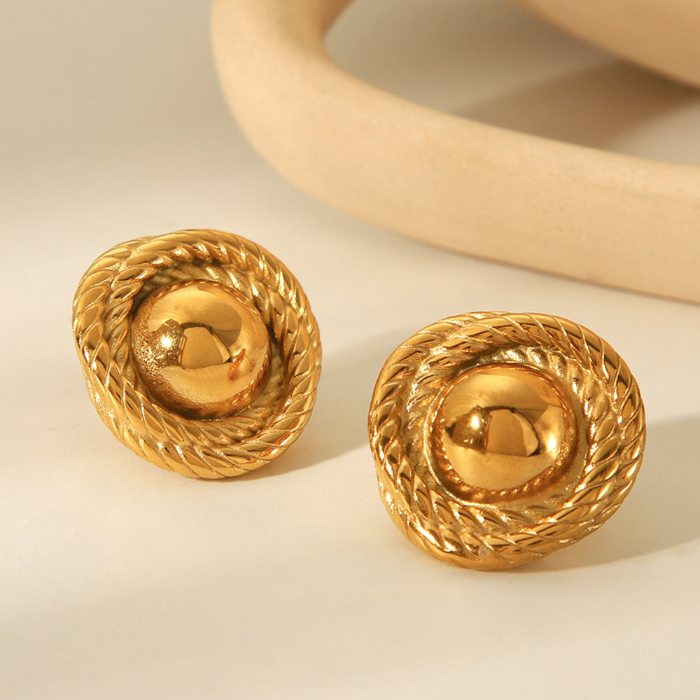 Minimalist 18K Gold Plated Stainless Steel Round Threaded Geometric Earrings for Women