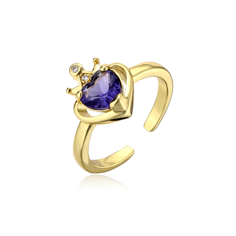 Gold Plated Brass Geometric Heart Micro-inlay Cubic Zirconia Ring for Women