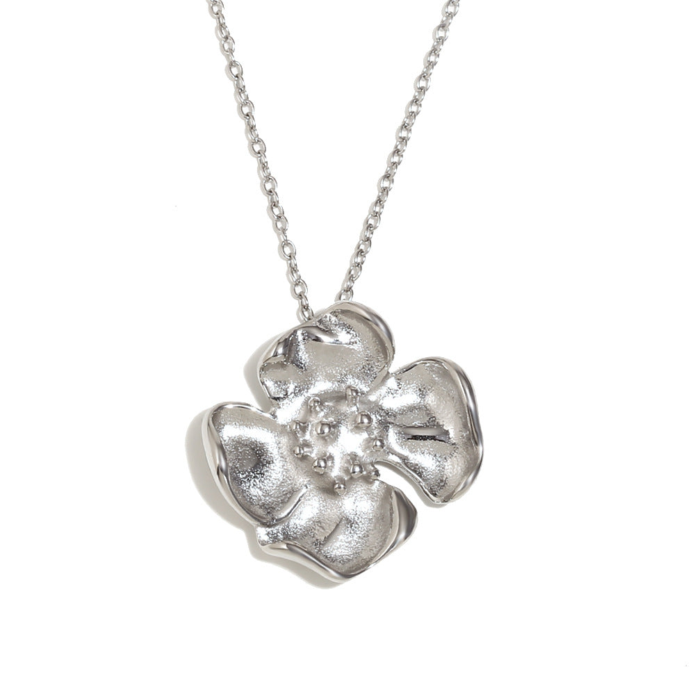 Vintage Floral Pendant Necklace for Women with Geometric Shape, 316L Stainless Steel Base and 18K Gold Plating