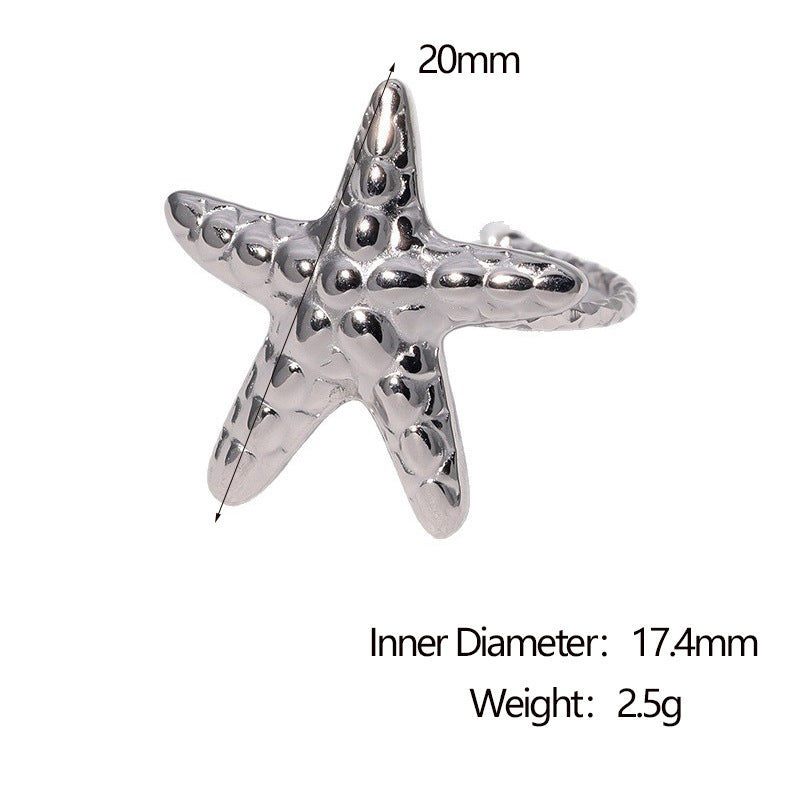 Minimalist Star-Shaped Stainless Steel Ring with Plated Finish for Women, Hypoallergenic Adjustable Open Band Jewelry
