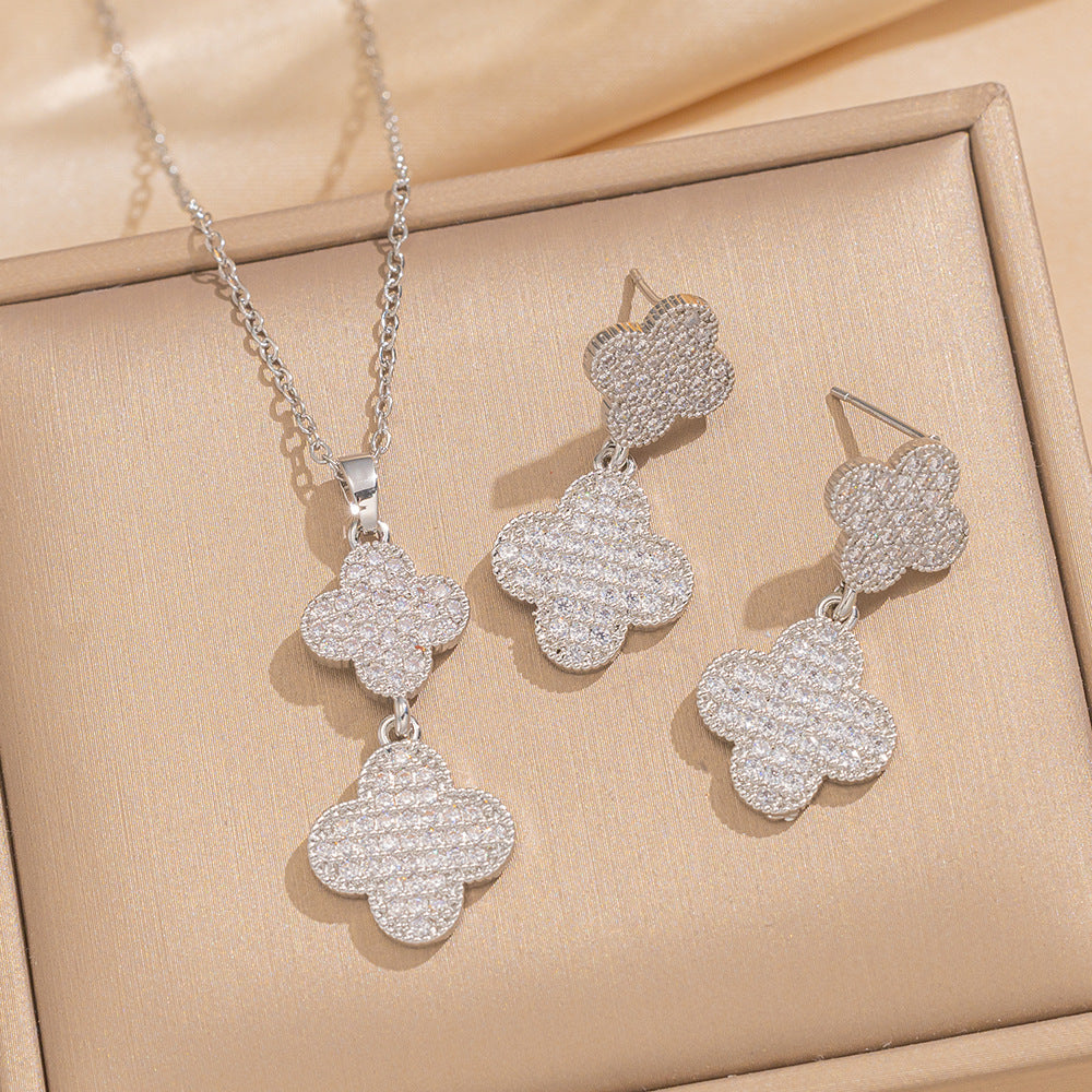 Set di Collana e Orecchini con Ciondolo a Goccia a Cuore Minimalista di Lusso in Acciaio al Titanio con Intarsi di Strass e Placcatura in Oro su Catena a O